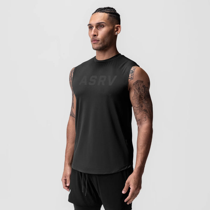 AeroSilver® Cutoff Tank in black worn by male model, front view