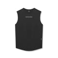 flatlay AeroSilver Cutoff Tank in black with 'Relentless Pursuit' text, front view