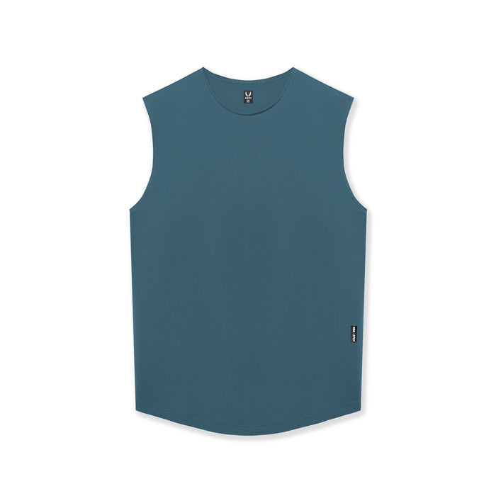flatlay AeroSilver Cutoff Tank in storm blue, front view