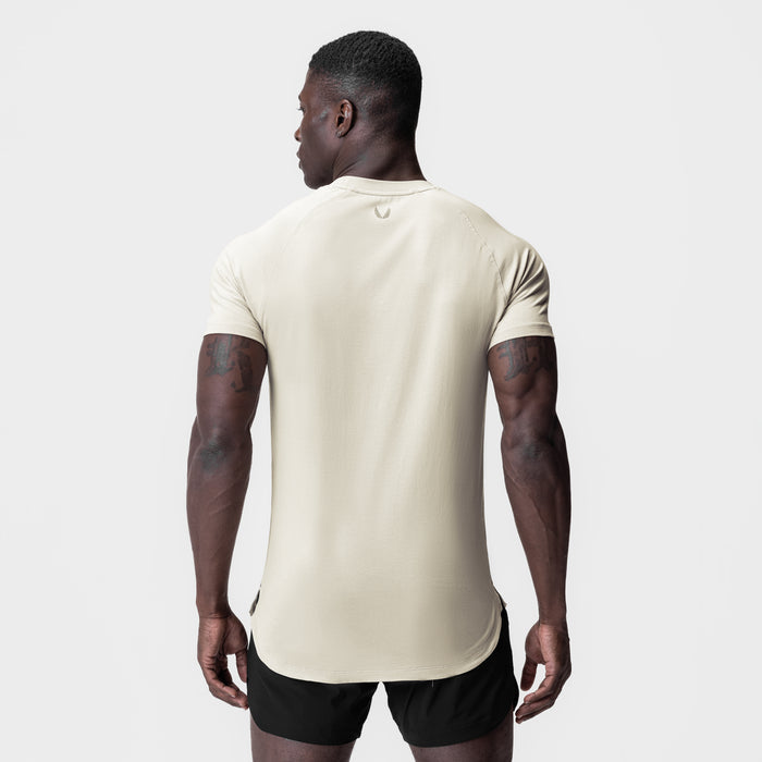 Supima Established Tee in ivory cream worn by model, back view
