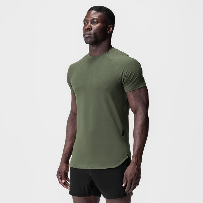 Supima® Established Tee in olive green, worn by model in three-quarter view