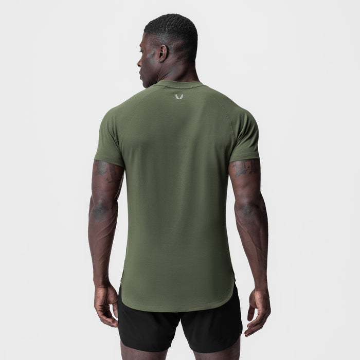 Supima® Established Tee in olive, worn by model shown from back