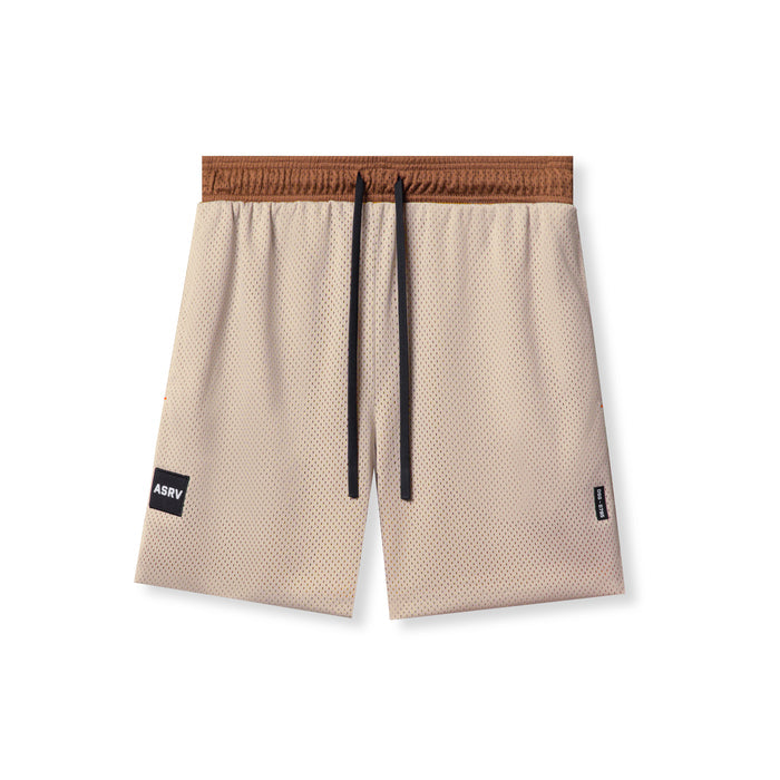 Flatlay of SilverPlus™ Mesh Reversible Shorts in rust and beige, front view