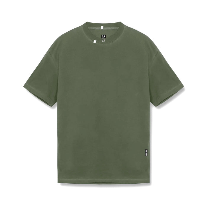 flatlay Tech Essential Relaxed Tee in faded olive, front view