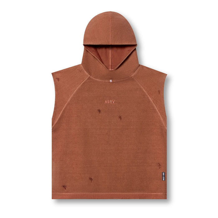 flatlay Tech Essential Cutoff Hoodie in faded rust, front view