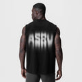 Tech Essential Relaxed Cutoff sleeveless tank in black with motion blur graphic, back view on model
