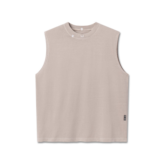 flatlay Tech Essential Relaxed Cutoff sleeveless tank in faded chai, front view