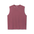 flatlay Tech Essential Relaxed Cutoff sleeveless tank top in faded crimson, front view