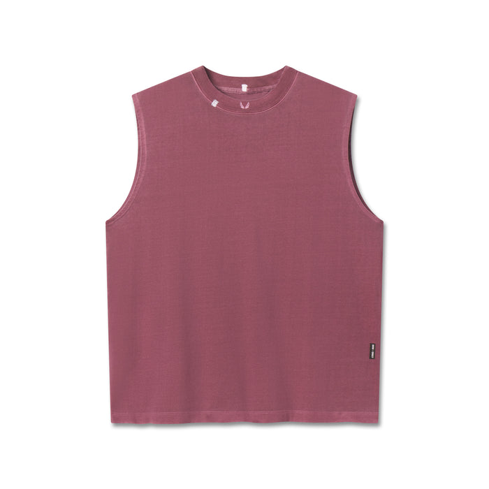 flatlay Tech Essential Relaxed Cutoff sleeveless tank top in faded crimson, front view