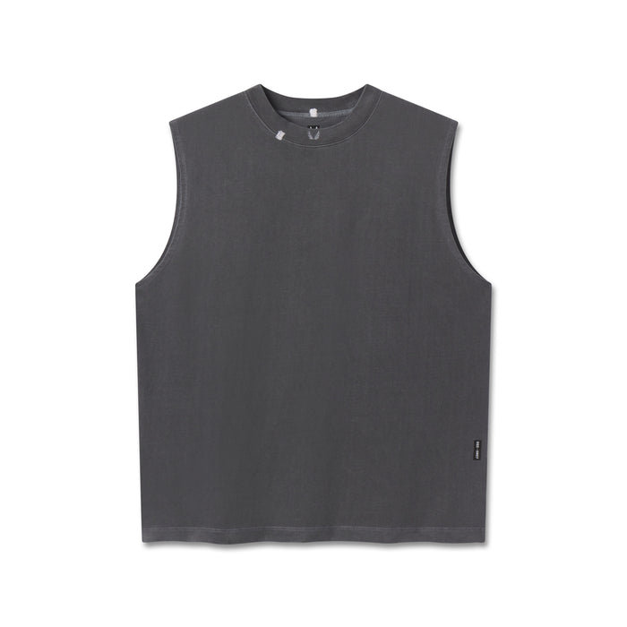 flatlay Tech Essential Relaxed Cutoff sleeveless tank in faded grey, front view