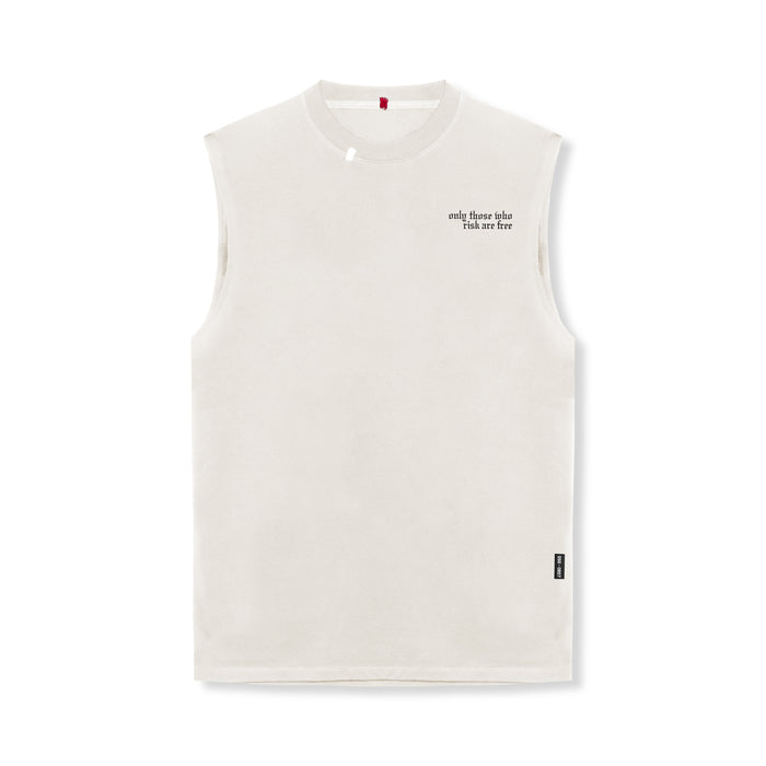 flatlay Tech Essential Relaxed Cutoff sleeveless tank in stone, front view