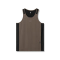 flatlay Supima® Mesh Panel Training Singlet in deep taupe with black side panels, front view