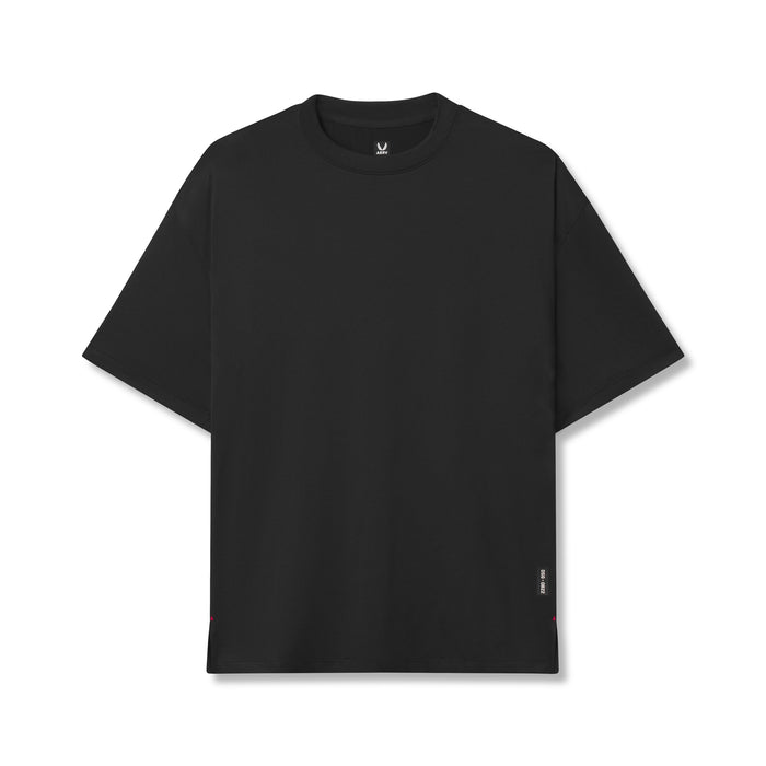 Flatlay of AeroSilver Oversized Tee in black, front view