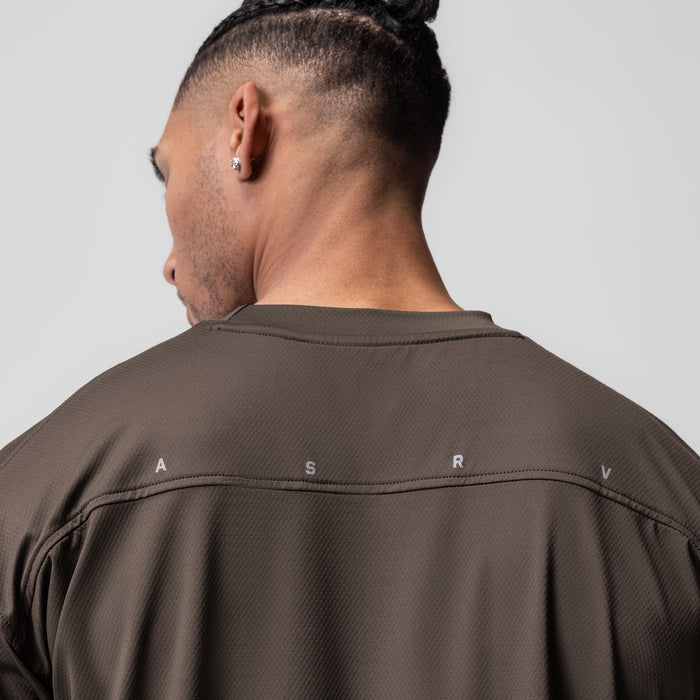 AeroSilver Oversized Tee in Deep Taupe, back view on model