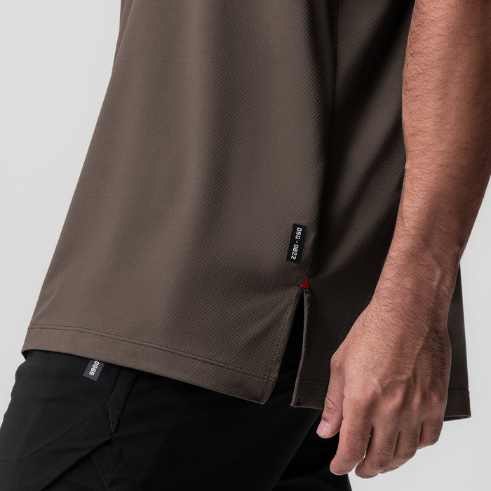 AeroSilver Oversized Tee in Deep Taupe worn by model, side view