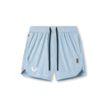 flatlay Tetra-Lite Linerless Short in light sky blue with white wing logo, front view