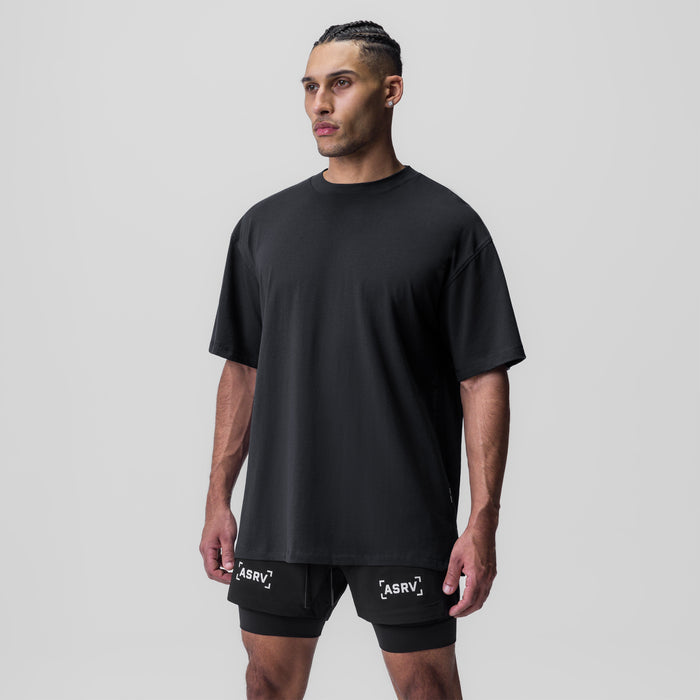 Black Supima® Oversized Tee worn by model, front view with ASRV shorts