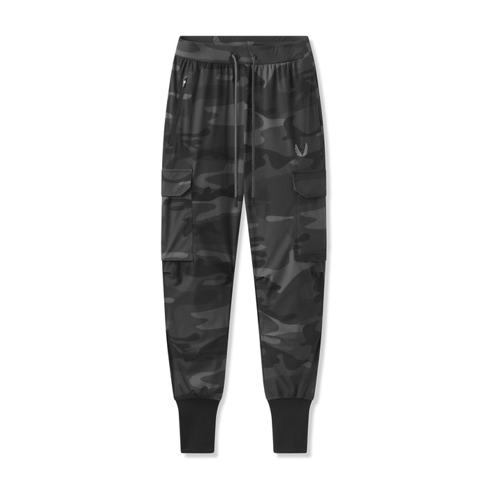 flatlay Tetra-Lite® Cargo High Rib Jogger in black camo reflective, front view