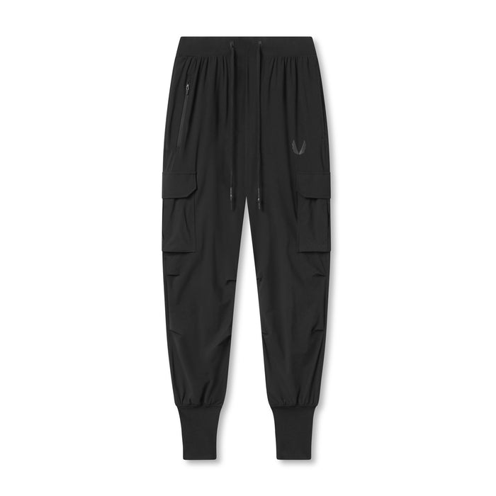flatlay Tetra-Lite Cargo High Rib Jogger in black, front view