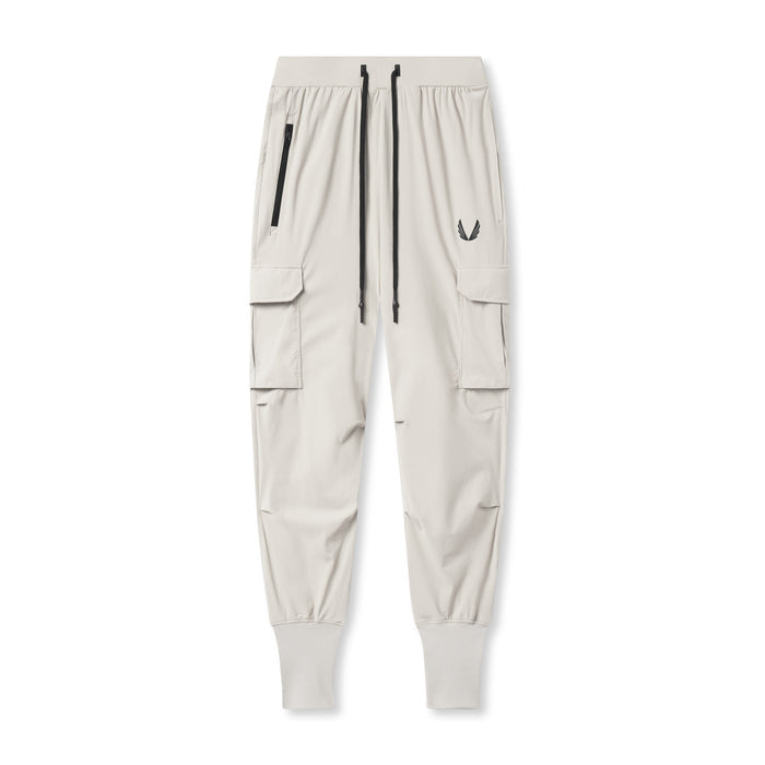 Flatlay of Tetra-Lite Cargo High Rib Jogger in stone, front view