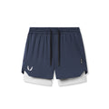 Flatlay of Silver-Lite™ 5" Liner Short in navy with white wings logo and white underlay, top view