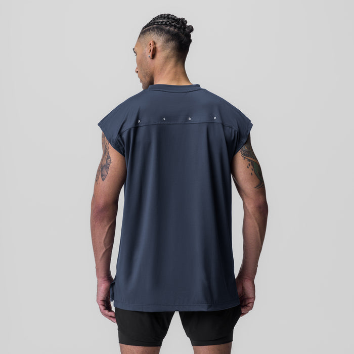 Silver-Lite 2.0 Oversized Cutoff tank in navy, back view on model