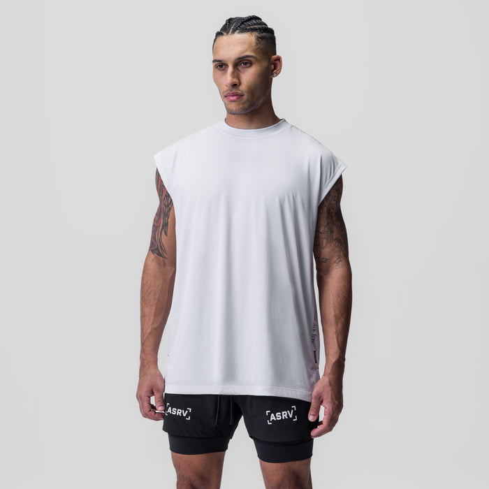 White Silver-Lite 2.0 Oversized Cutoff sleeveless tank on male model, front view