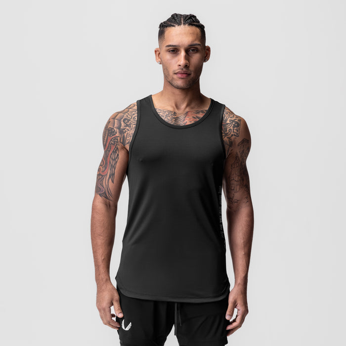 Black AeroSilver Tank Top worn by model, front view