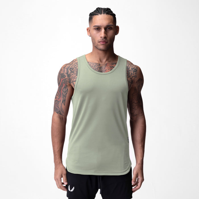AeroSilver® Tank Top in sage green, worn by model facing camera