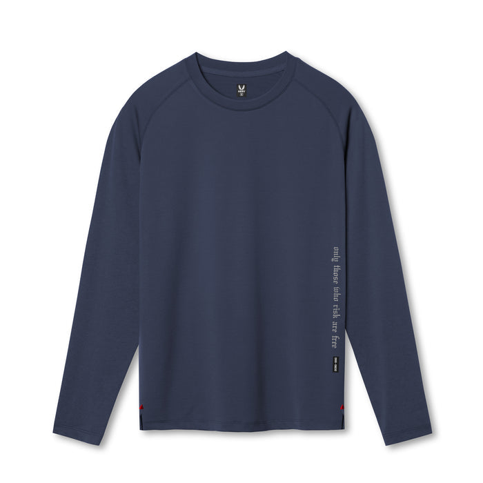 Flatlay of 3D-Lite® 2.0 Fitted Long Sleeve in navy with OTWR text detail, front view