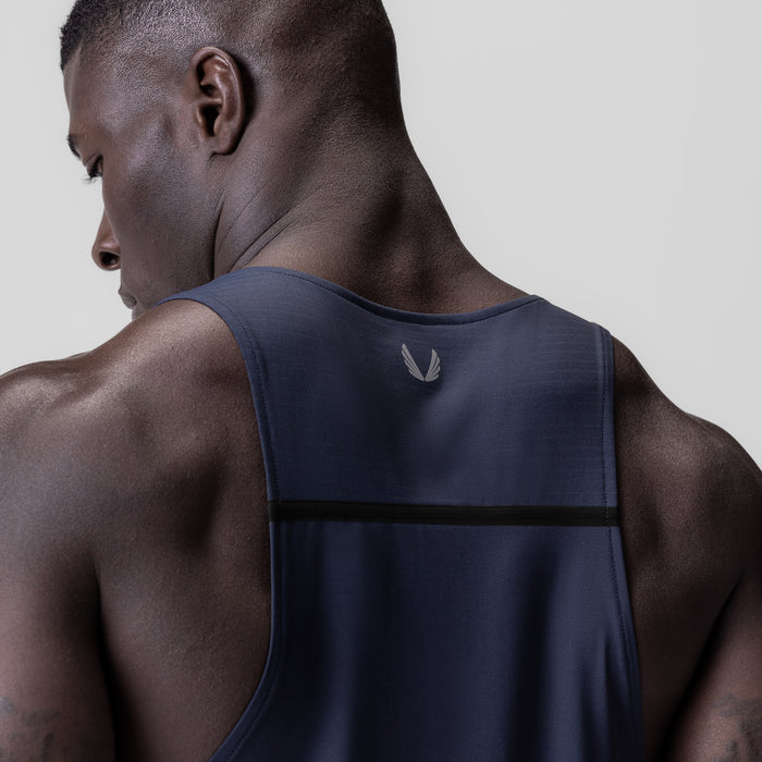 Navy 3D-Lite® 2.0 Lycra® Pro Singlet worn by model, back view