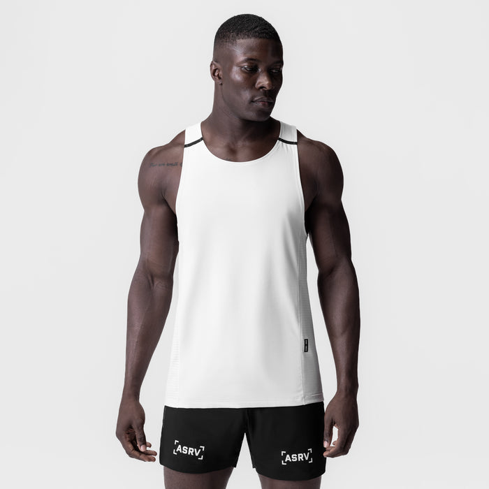 White 3D-Lite® 2.0 Lycra® Pro Singlet worn by model with black ASRV shorts, front view