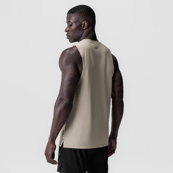 3D-Lite® 2.0 Lycra® Muscle Tank in Sand Smoke, worn by model, back view