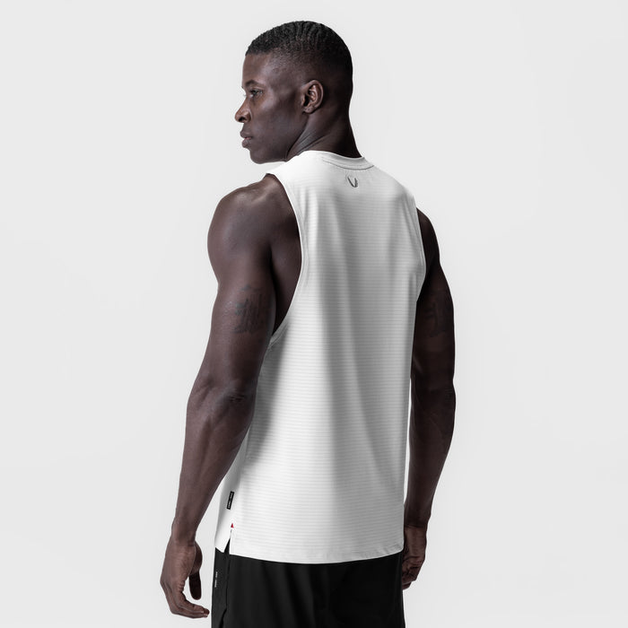 White 3D-Lite® 2.0 Lycra® muscle tank on model, side back view