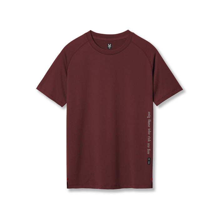 Flatlay of 3D-Lite® 2.0 Lycra® Fitted Tee in crimson with OTWR branding, front view