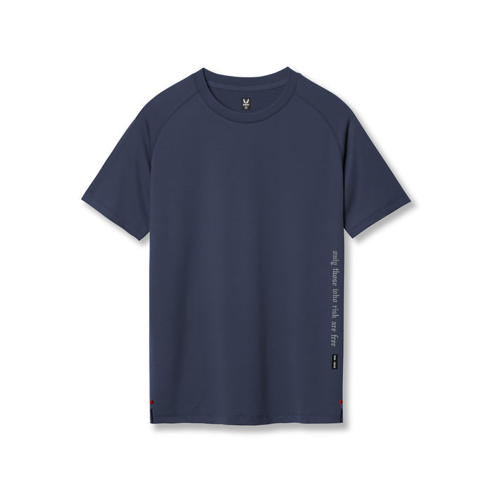 flatlay 3D-Lite 2.0 Lycra Fitted Tee in navy with OTWR text detail, front view