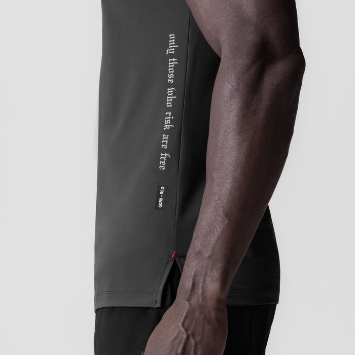 0839. 3D-Lite® 2.0 Lycra® Fitted Tee in space grey, modeled on person showing side view