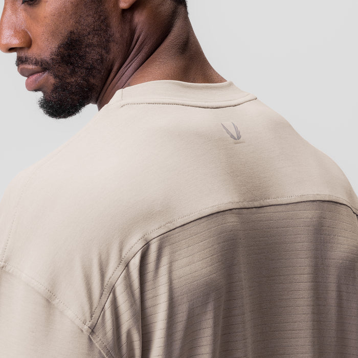 3D-Lite® 2.0 3/4-sleeve oversized tee in sand smoke, worn by model shown from back