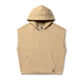flatlay Tech Essential Raw Hem Cutoff Hoodie in khaki, front view