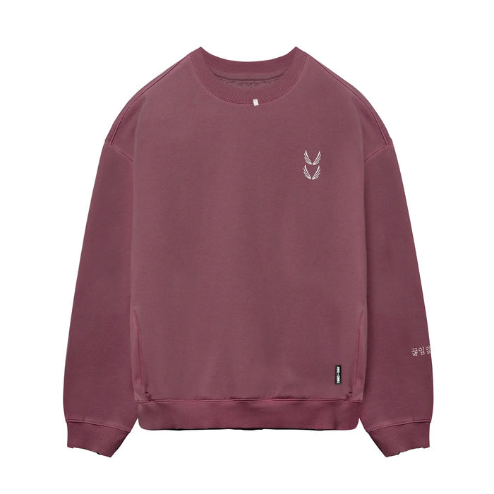 flatlay Tech Essential™ Distressed Crewneck in faded crimson, front view