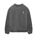 flatlay Tech Essential Distressed Crewneck sweatshirt in faded grey, front view