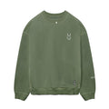 flatlay Tech Essential Distressed Crewneck in faded olive, front view