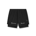 Flatlay of Tetra-Lite 5" Liner Short in black with "Relentless Pursuit" text, front view