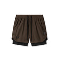 Flatlay of Tetra-Lite 5" Liner Shorts in Dark Earth and Black, front view