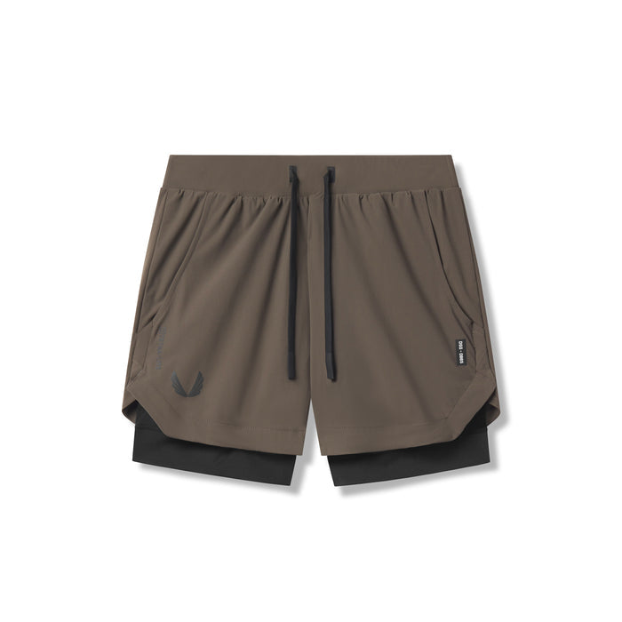 flatlay Tetra-Lite Liner Short in Deep Taupe and Black, front view