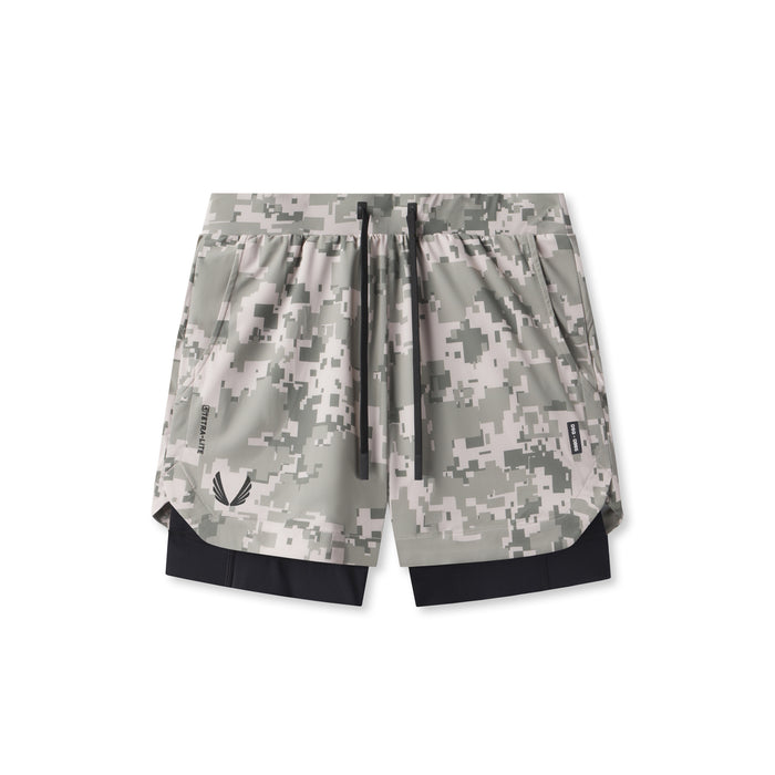 flatlay Tetra-Lite 5" Liner Short in digital camo grey and black, top view