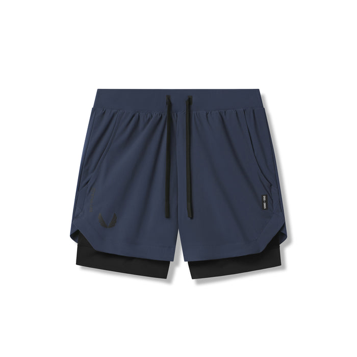 flatlay Tetra-Lite 5" Liner Shorts in navy and black, front view