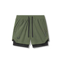 Flatlay of Tetra-Lite 5" Liner Shorts in olive and black, overhead view