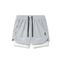 flatlay Tetra-Lite 5" Liner Shorts in slate grey and white, front view