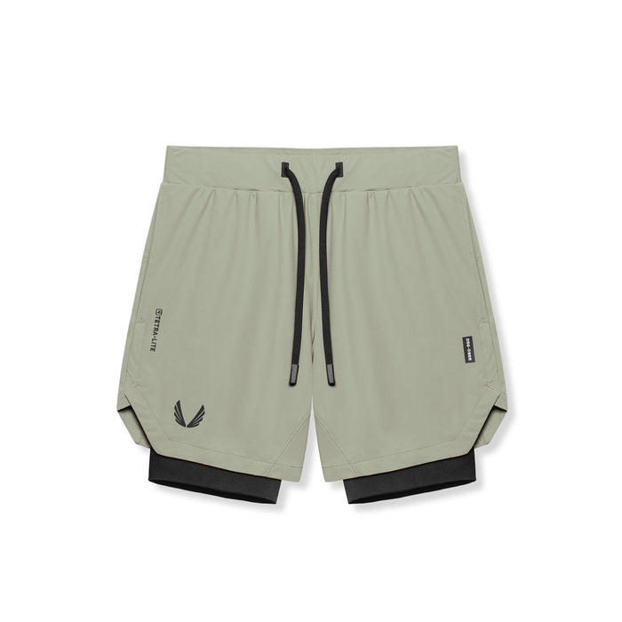 flatlay Tetra-Lite 7" Liner Short in Sage and Black, front view